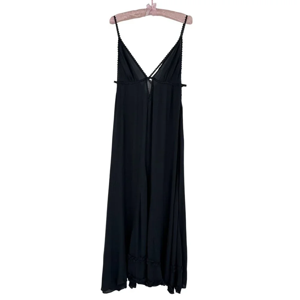 RARE Vtg NWT Free People Gray Lace Crochet Maxi Slip Dress | Whimsigoth Boho M - Picture 2 of 16